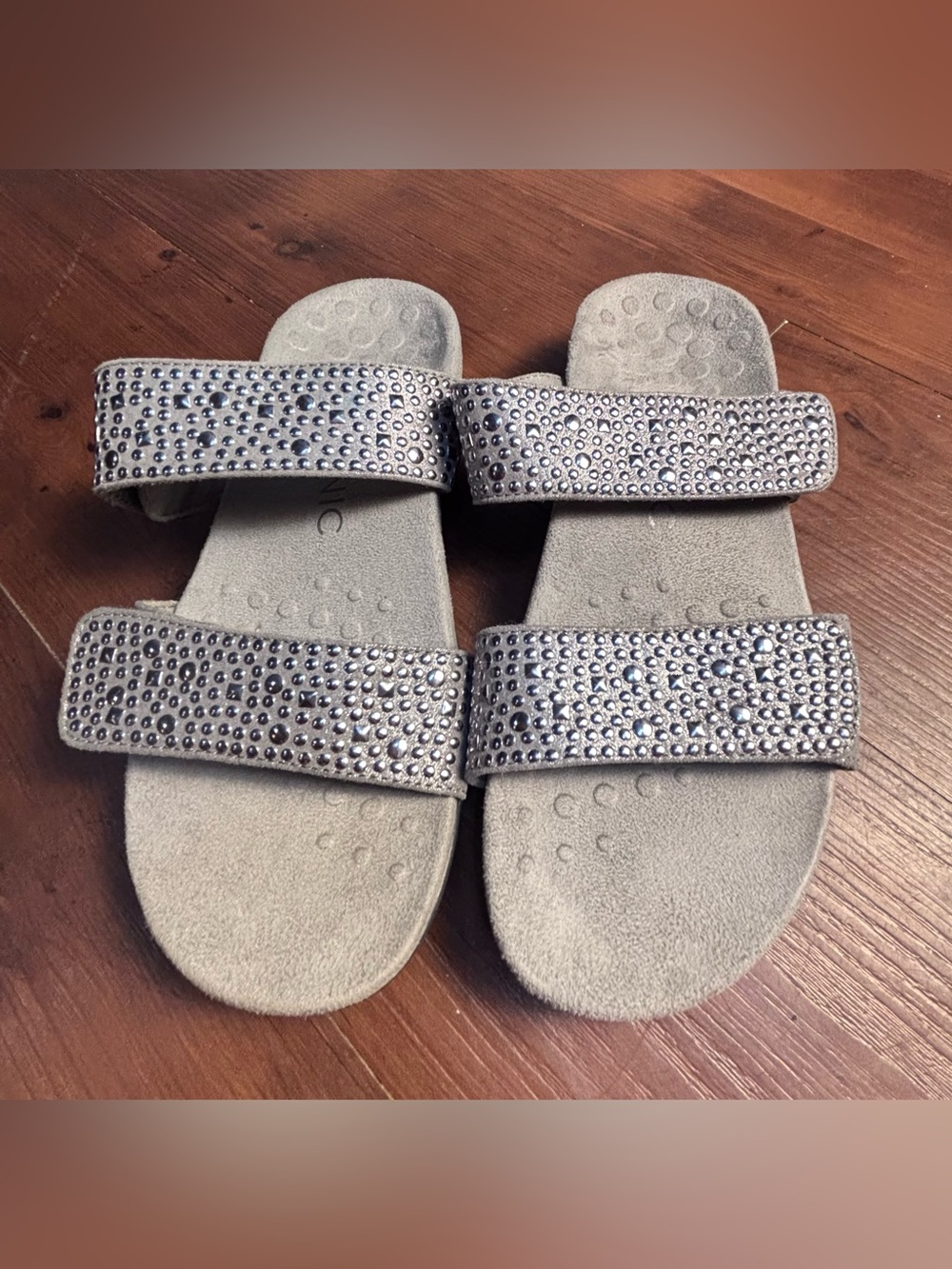 Vionic Silver Sparkle Double-Strap Slide Sandals Women’s Size 6